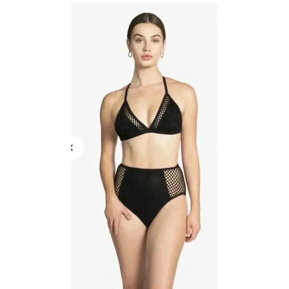NEW Robin Piccone Pua Cream Crochet Triangle High Waisted Bikini Size Large - Picture 7 of 16